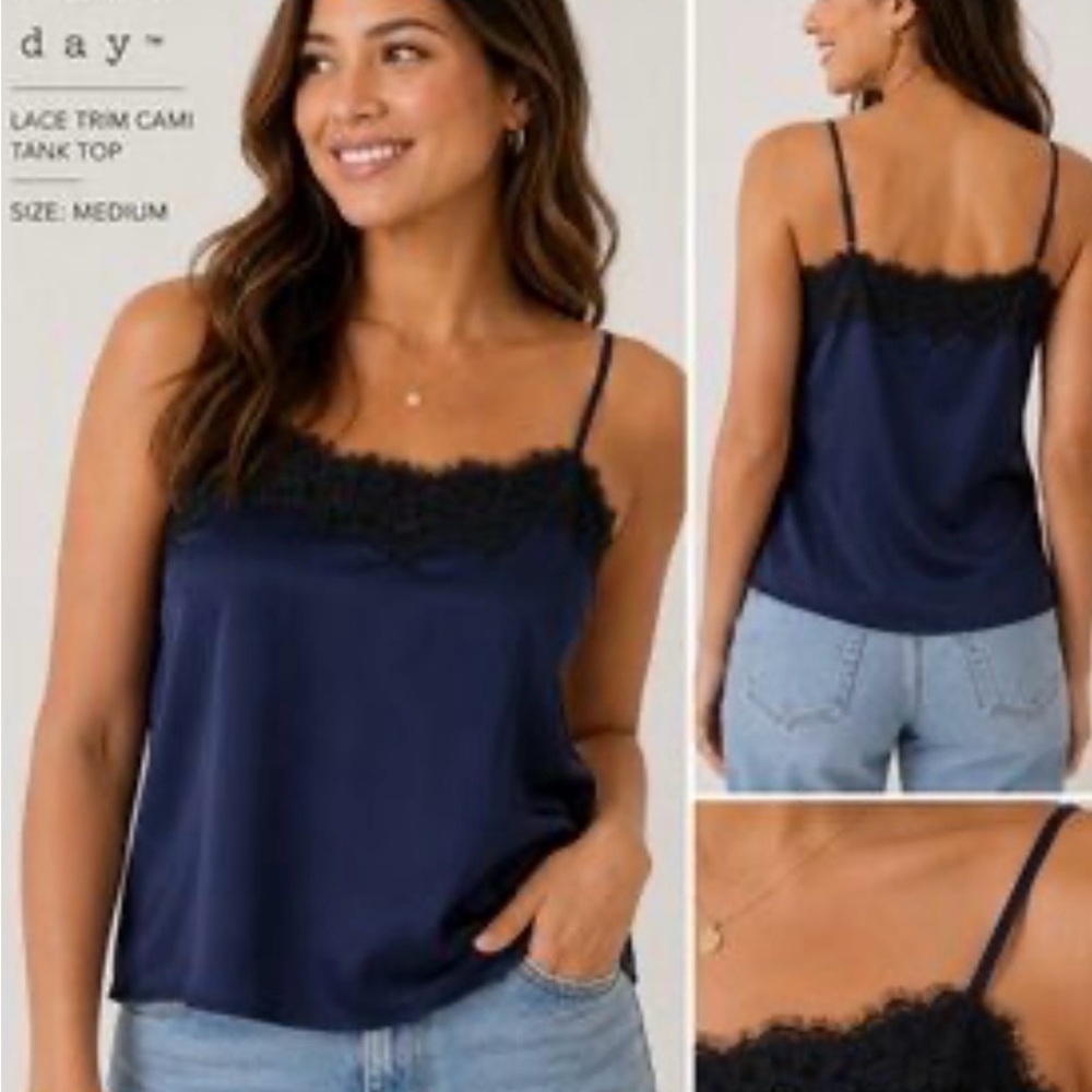 NWT “A New Day” Lace Trim Cami Tank Top - Navy - SZ XL